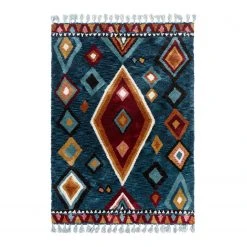 Top Square Hochflorteppich Vittoria II - Kunstfaser - Dunkelblau / Rot - 160 x 230 cm