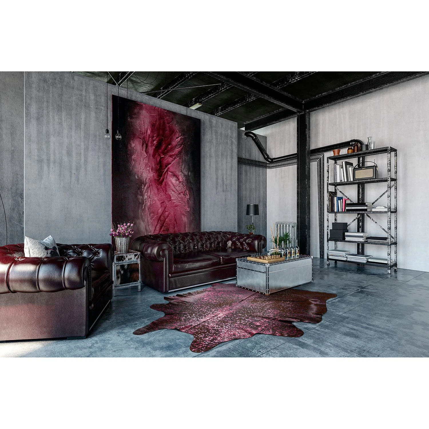 Luxor living Rinderfell Pop Art - Rinderfell - Braun / Weinrot 2 Luxor living Rinderfell Pop Art - Rinderfell - Braun / Weinrot – Bild 2