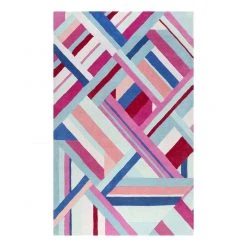 Teppiche populaire boutique 40 Accessorize Wollteppich Linear - Textil - Babyblau / Lachs