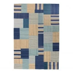 Kayoom Kurzflorteppich Radical 315 - Wolle - Blau / Multi - 150 x 80 cm