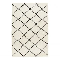 Mint Rugs Hochflorteppich Hash - Kunstfaser - Creme / Schwarz - 160 x 230 cm