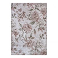 Nouristan Kurzflorteppich Aubusson Jardin - Polyester, Polypropylen - Creme / Altrosa - 80 x 150 cm