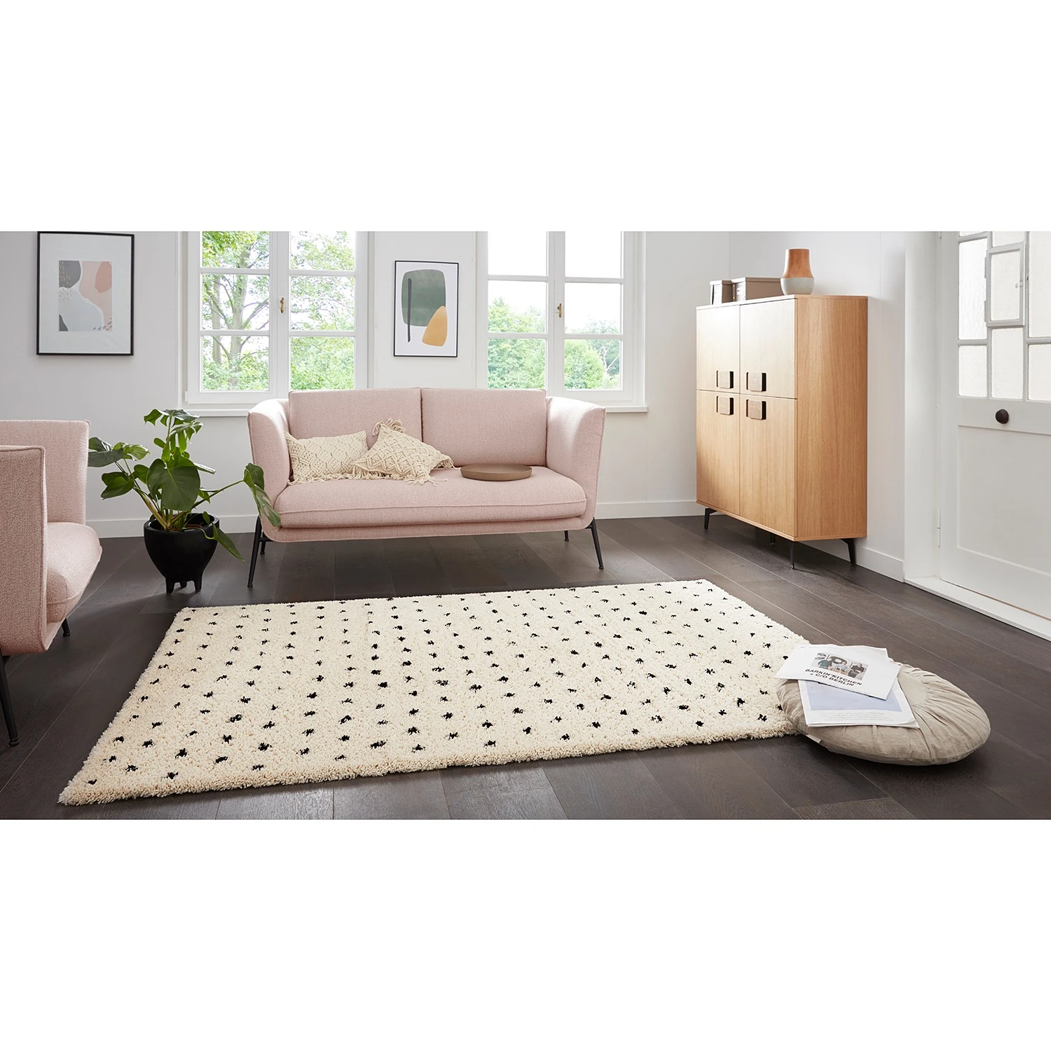 Top Square Hochflorteppich Valbonne I - Polypropylen - Creme / Schwarz - 160 x 230 cm 2 Top Square Hochflorteppich Valbonne I - Polypropylen - Creme / Schwarz - 160 x 230 cm – Bild 2