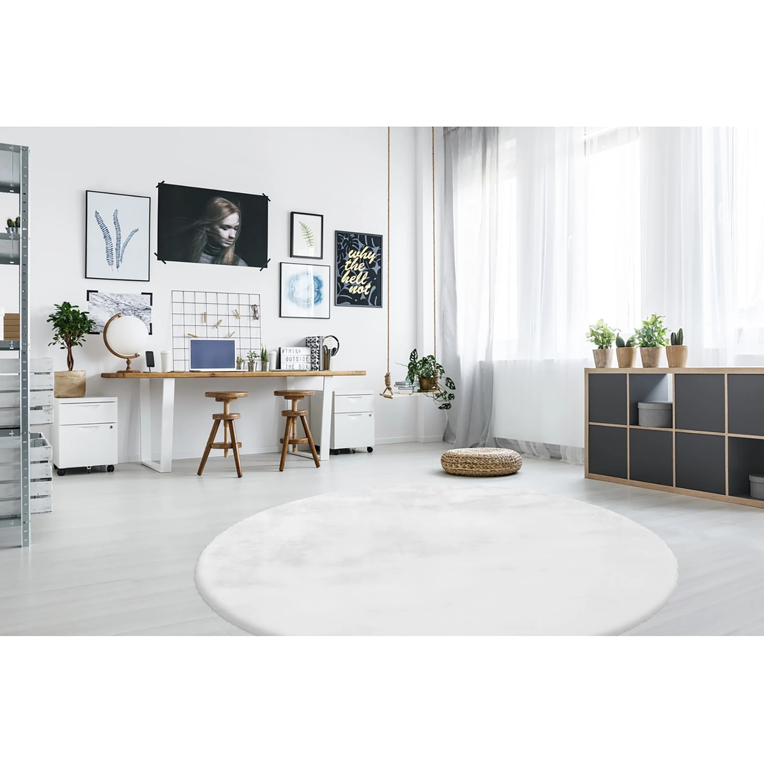 Arte Espina Hochflorteppich Rabbit 100 Rund - Kunstfaser - Weiß 2 Arte Espina Hochflorteppich Rabbit 100 Rund - Kunstfaser - Weiß – Bild 2