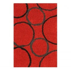 Kayoom Hochflorteppich Maedow - Kunstfaser - Rot / Schwarz