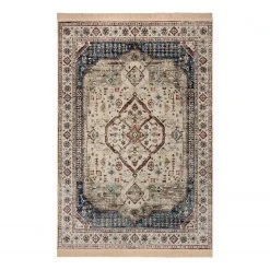 ELLE DECORATION Kurzflorteppich Tabriz Madiha - Viskose / Baumwolle - Blau / Beige - 195 x 300 cm