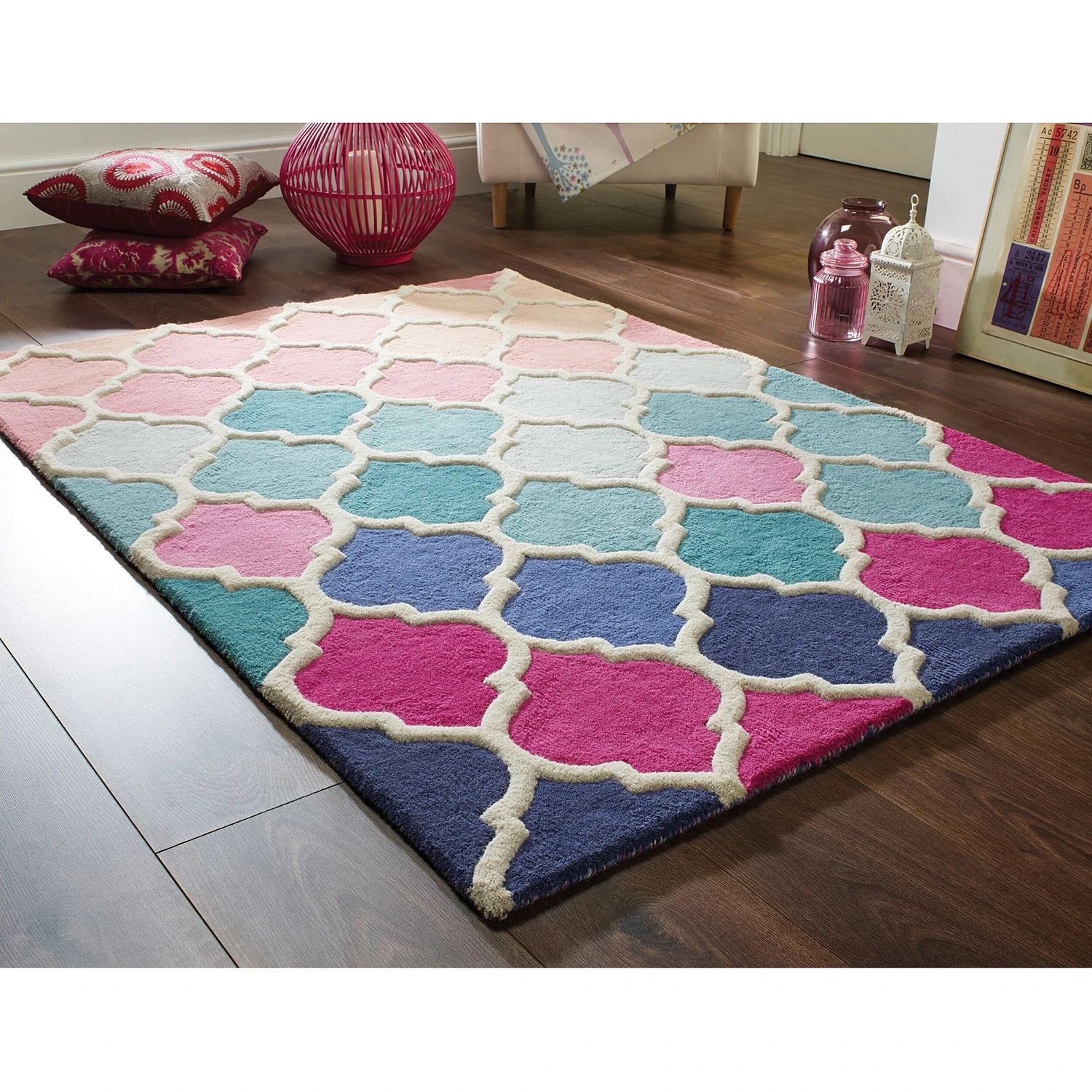 Flair Rugs Kurzflorteppich Rosella - Wolle - Pink / Blau 3 Flair Rugs Kurzflorteppich Rosella - Wolle - Pink / Blau – Bild 3