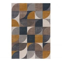 Flair Rugs Kurzflorteppich Retro Geo - Polypropylene - Blau / Ocker - 120 x 170 cm