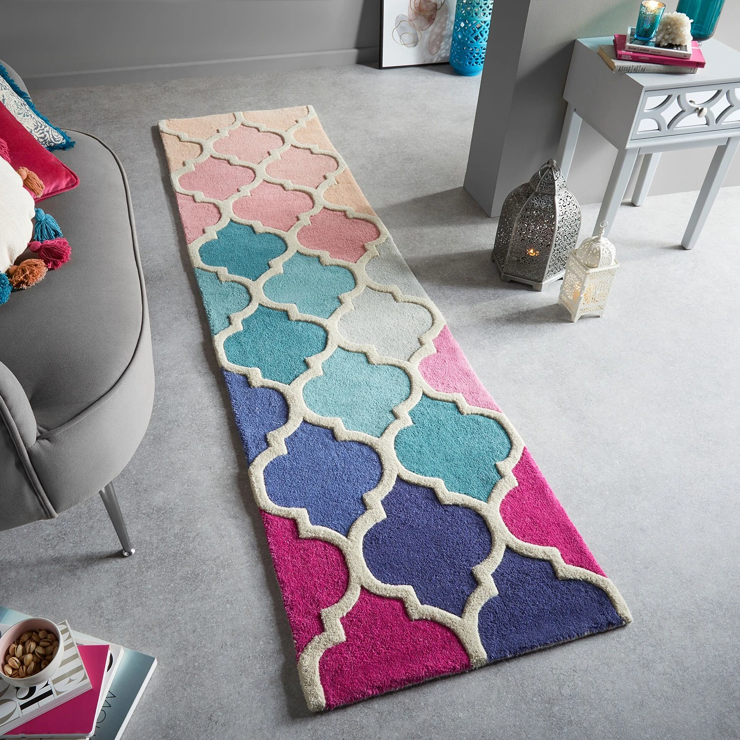 Flair Rugs Läufer Rosella - Wolle - Pink / Blau 2 Flair Rugs Läufer Rosella - Wolle - Pink / Blau – Bild 2
