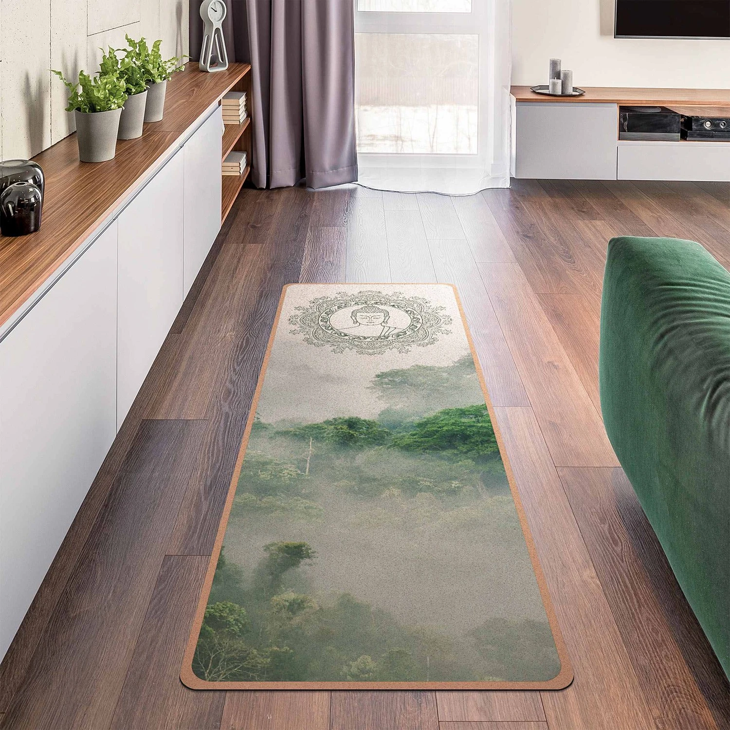 Bilderwelten Läufer/Yogamatte Buddha Mandala im Nebel - Oberfläche: Kork / Unterseite: Naturkautschuk - Grün 3 Bilderwelten Läufer/Yogamatte Buddha Mandala im Nebel - Oberfläche: Kork / Unterseite: Naturkautschuk - Grün – Bild 3