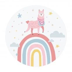 Bilderwelten Lama auf Regenbogen mit Sternen - 140 x 140 cm - Durchmesser: 140 cm