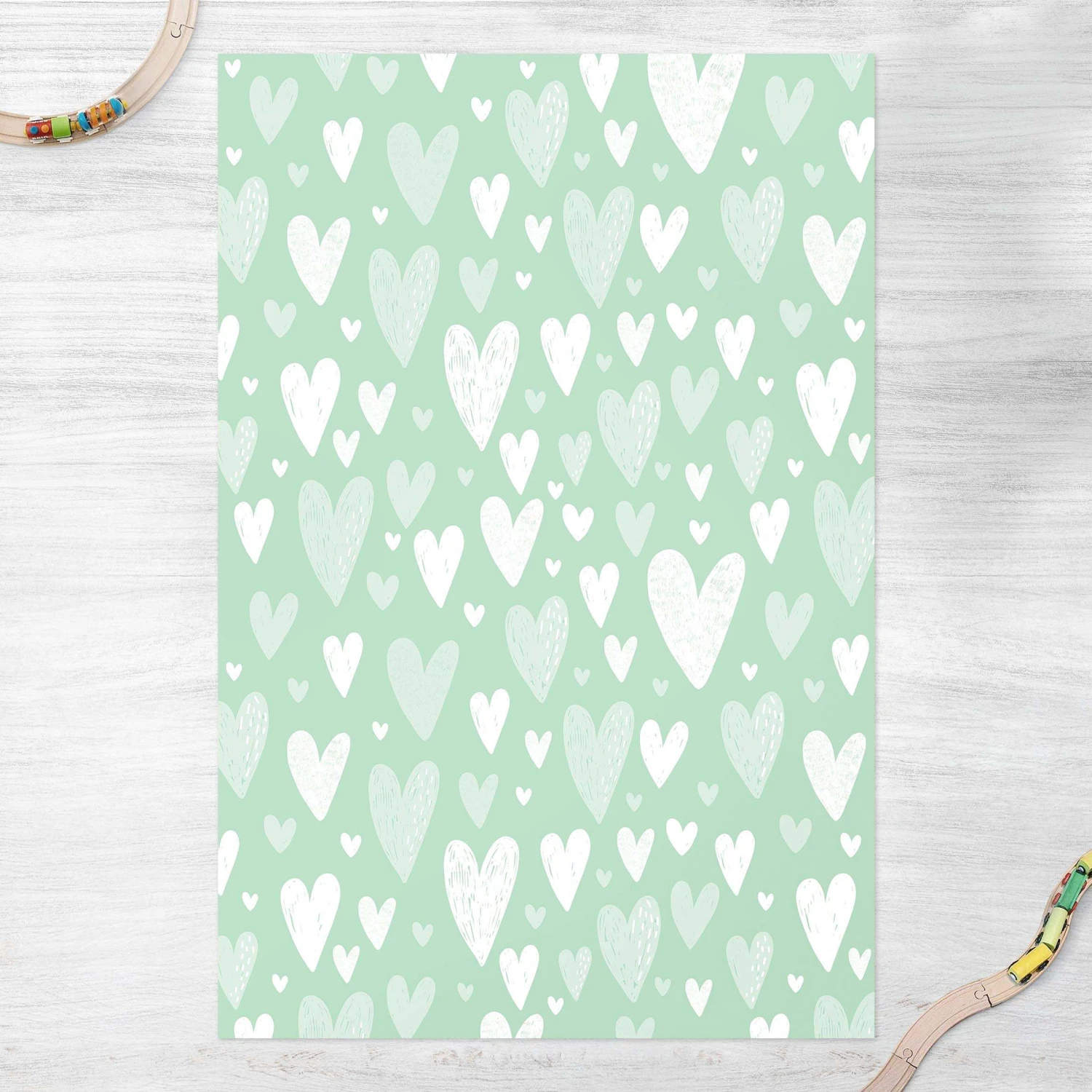 Bilderwelten Kleine und große weiße Herzen auf Grün - 80 x 120 cm - Durchmesser: 120 cm 5 Bilderwelten Kleine und große weiße Herzen auf Grün - 80 x 120 cm - Durchmesser: 120 cm – Bild 5