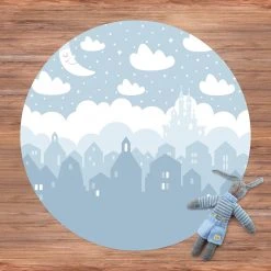 Bilderwelten Sternenhimmel mit Häusern und Mond blau - 160 x 160 cm - Durchmesser: 160 cm -Teppiche populaire boutique 7b1fed3fecc842928f38356eb0e443bf