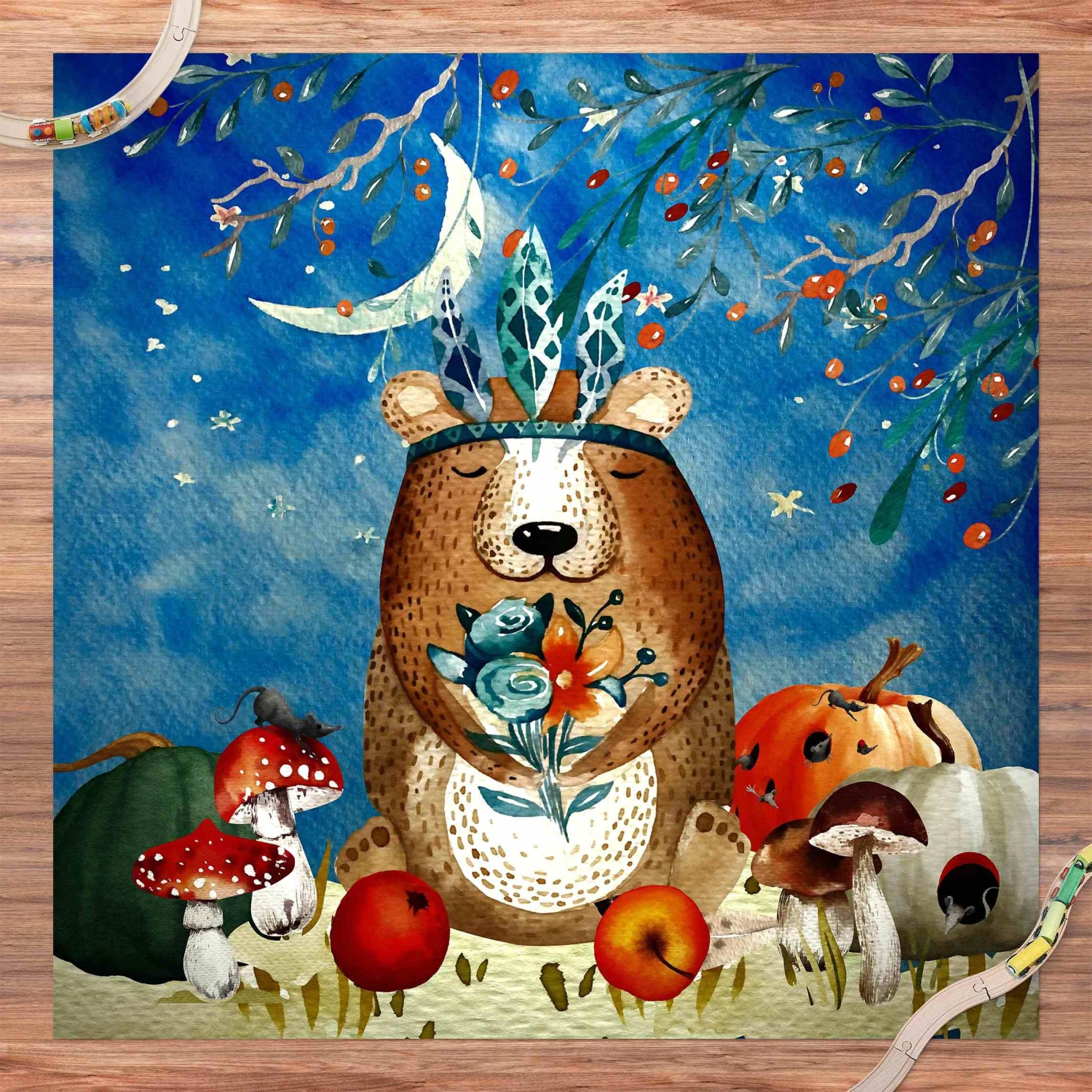 Bilderwelten Aquarell Bär im Mondschein - 140 x 140 cm - Durchmesser: 140 cm 5 Bilderwelten Aquarell Bär im Mondschein - 140 x 140 cm - Durchmesser: 140 cm – Bild 5