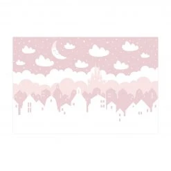 Bilderwelten Sternenhimmel mit Häusern und Mond rosa - 120 x 80 cm - Durchmesser: 80 cm