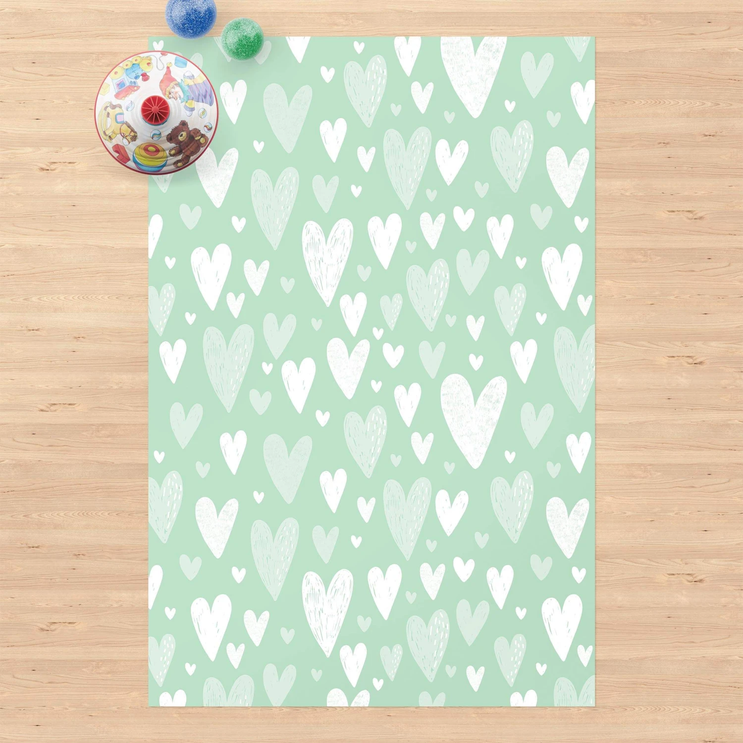 Bilderwelten Kleine und große weiße Herzen auf Grün - 80 x 120 cm - Durchmesser: 120 cm 4 Bilderwelten Kleine und große weiße Herzen auf Grün - 80 x 120 cm - Durchmesser: 120 cm – Bild 4